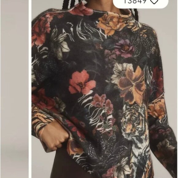 NWT Anthropologie Alani Cashmere Mock-Neck Sweater by Pilcro: Printed Edition - Picture 3 of 5